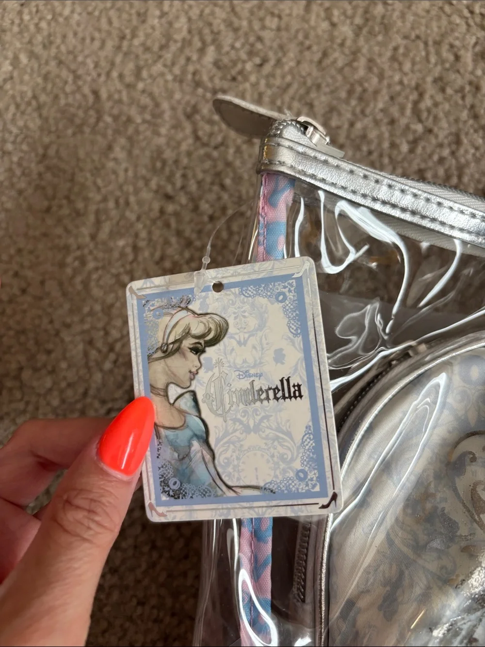 Disney Cinderella-Clear & Silver Cosmetic Pouch with Purple Silhouette NWT